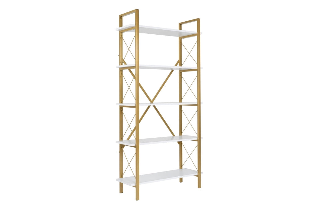 Libreria in legno "Elysian" - 90 x 33 x 180 cm - Bianco oro