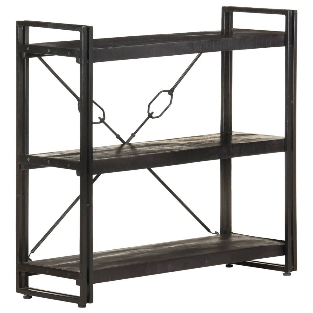 Libreria a 3 Ripiani 90x30x80cm Nero in Legno Massello di Mango 320627