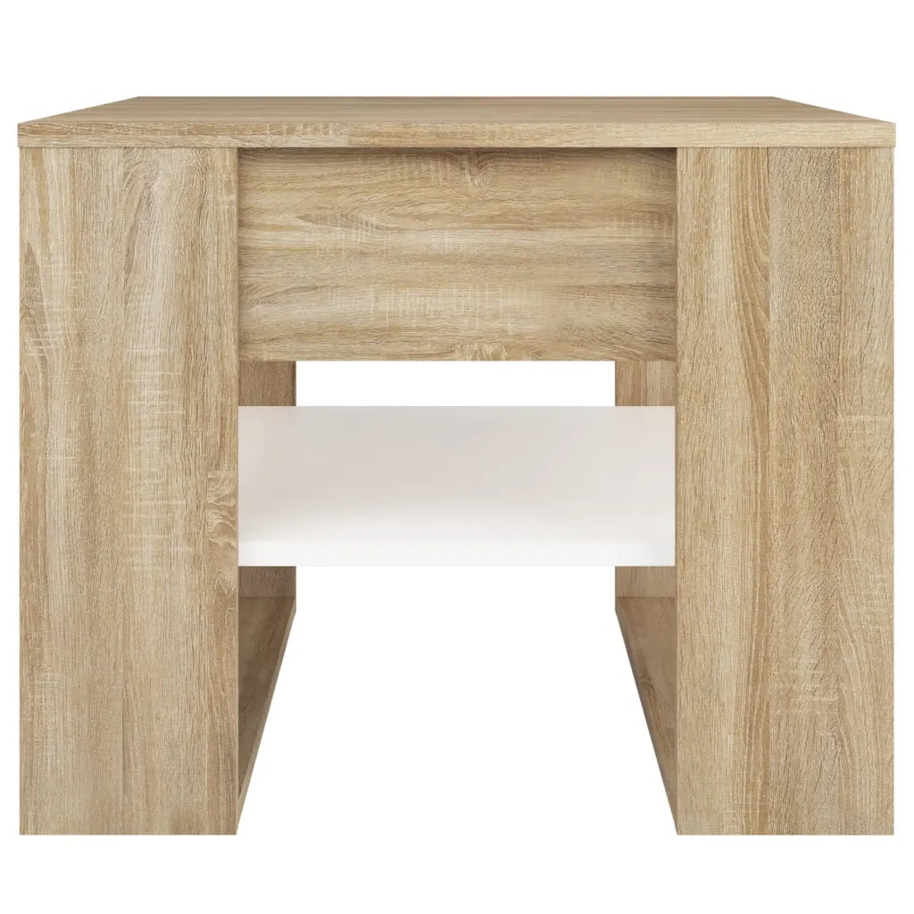 Tavolino Bianco e Rovere Sonoma 55,5x55x45 cm Legno Multistrato cod mxl 62251
