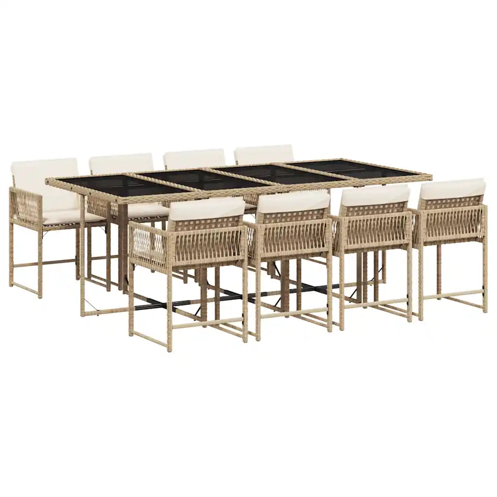 Set da Pranzo da Giardino 9 pz con Cuscini Beige in Polyrattan 3211462
