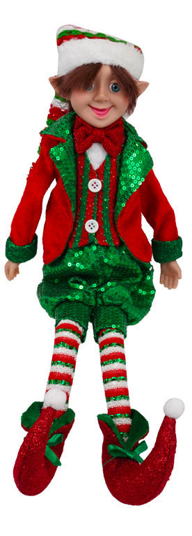 Pupazzo Elfo Natalizio H45 cm Seduto in Tessuto Rosso