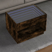 Tavolino da Salotto con LED Infinity-Tavolino da soggiorno Rovere Fumo 70x50x50 cm