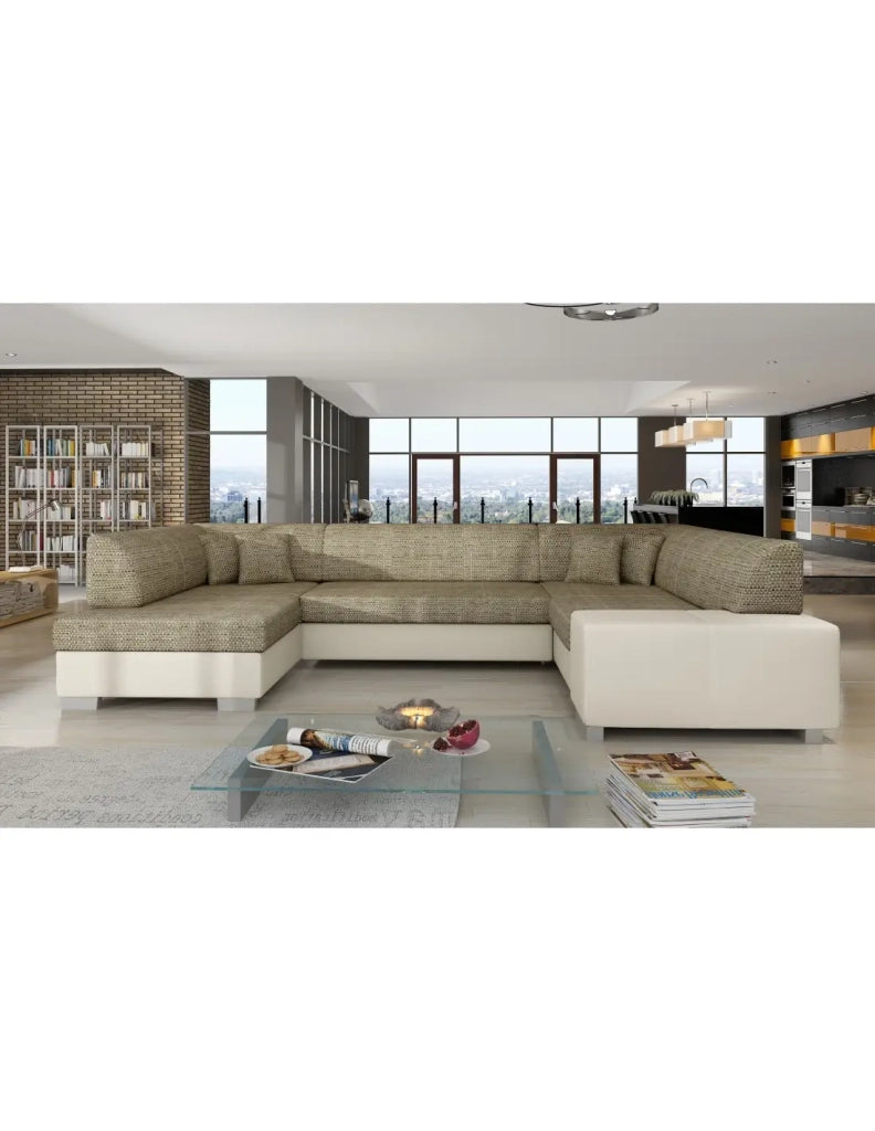Divano panoramico a U Beige convertibile 6 posti HAVANA spazio relax generoso