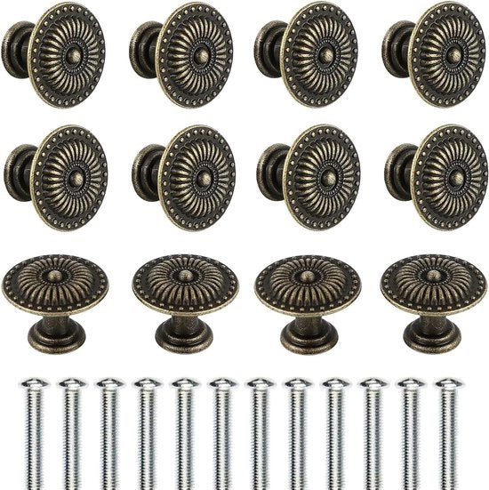 Pomelli per mobili, 32 mm, Pomelli per cassetti, Pomelli per cassetti in bronzo vintage, Pomelli per porte in metallo vintage, Pomelli per cassetti in ottone, Pomelli per cassetti vintage, Pomelli per porte (Set da 12)