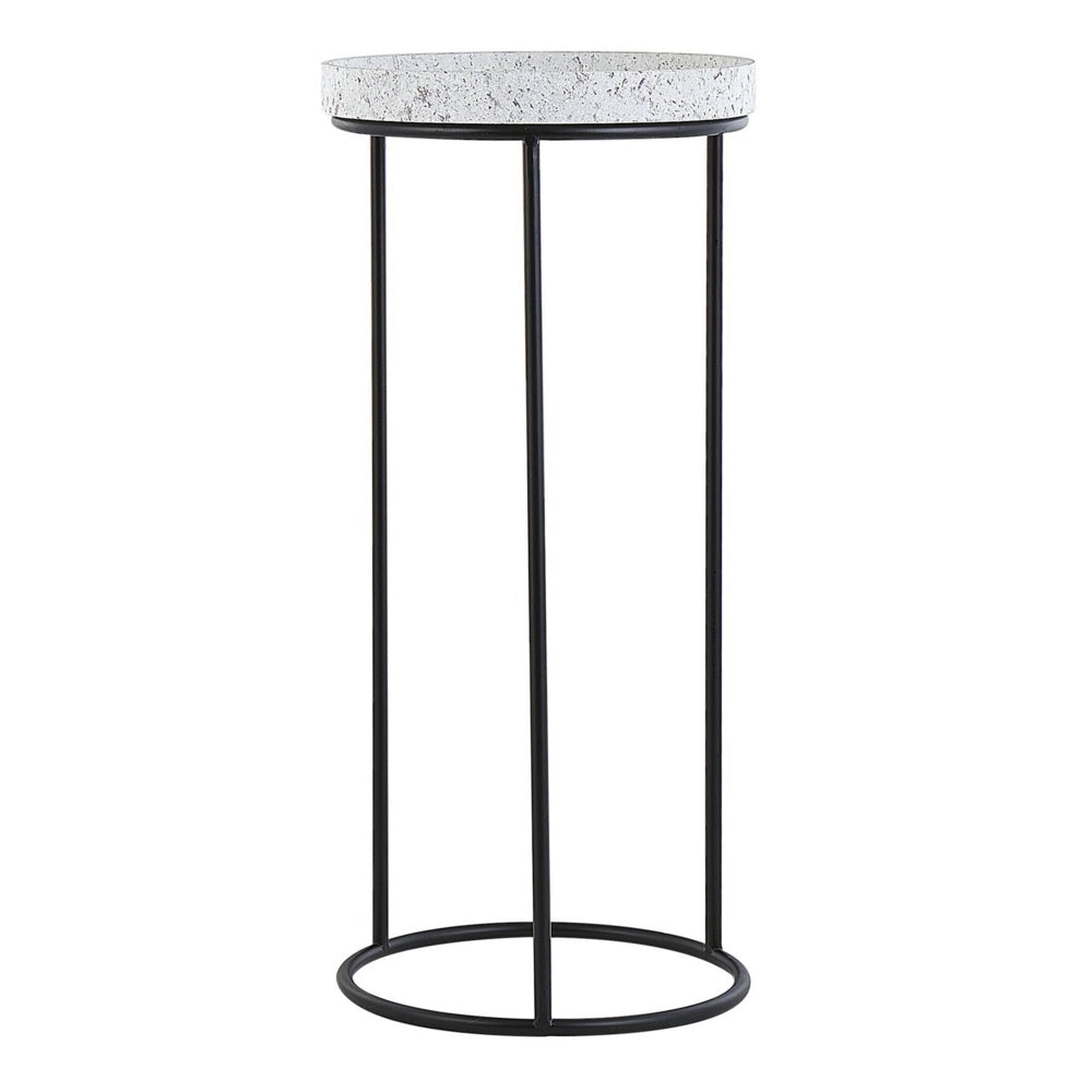 Set di 3 Tavolini Struttura in Metallo Nero Base Traforata Effetto Marmo Grigio Beige Piano Bianco