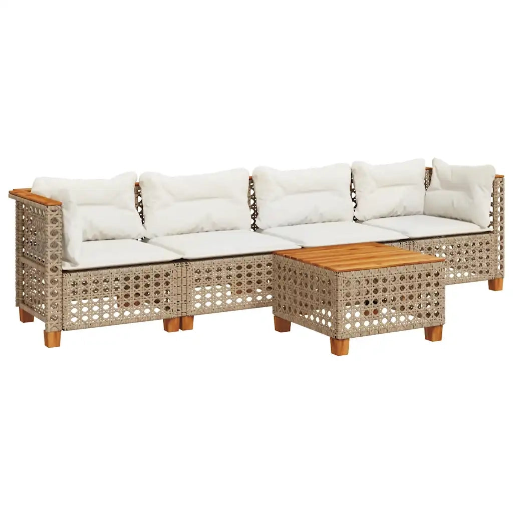 Set Divano da Giardino 5 pz con Cuscini Beige in Polyrattan 3261730