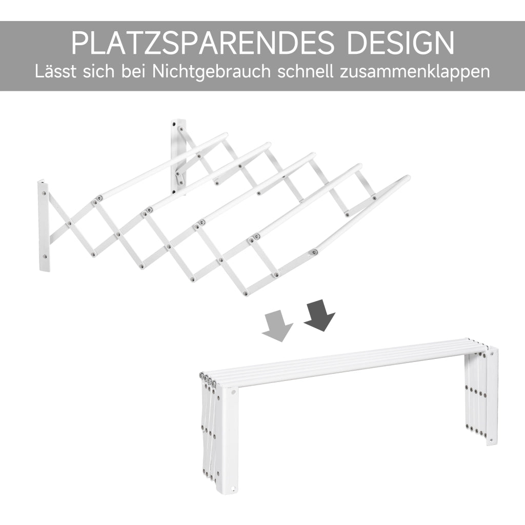Stendibiancheria a parete, 57,5 cm, salvaspazio per interni ed esterni, in metallo, bianco, 63,5 x 60 x 20 cm