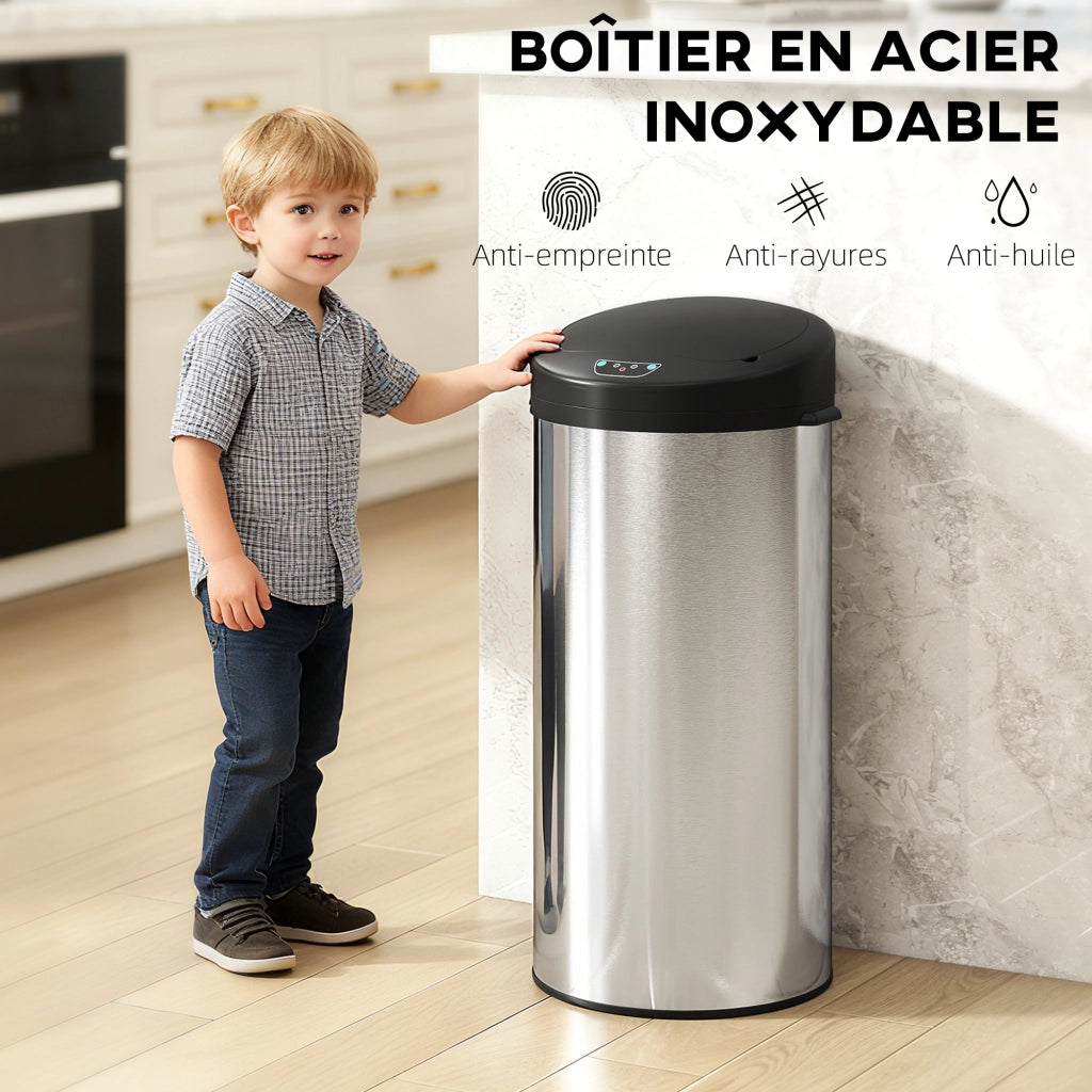 Pattumiera automatica da cucina 30L ¨C Xylo ¨C acciaio inox, chiusura soft, 32x30x68cm, argento