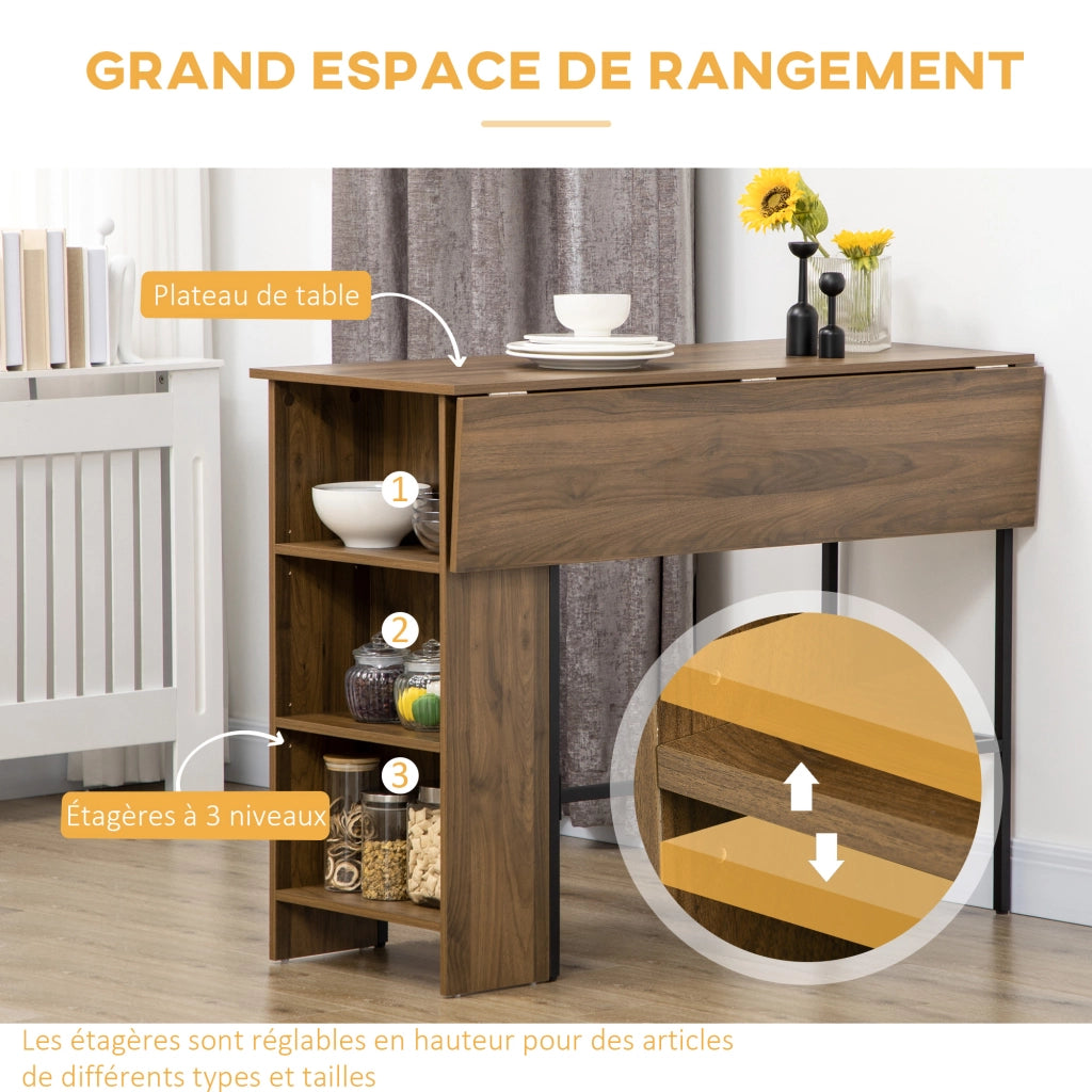 Tavolo da bar con ripiano laterale pieghevole e 3 ripiani ¨C Zephmum ¨C 120x76x91 cm marrone
