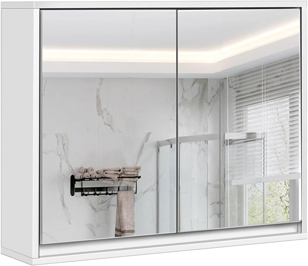 Mobile a Specchio per Bagno, Armadio da Parete con Doppio Specchio, Armadio Organizer Multiuso per Cucina e Bagno, 55 x 14 x 45 cm