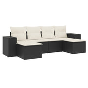 Set Divano da Giardino 6 pz | Set Salotto da Giardino con Cuscini Nero in Polyrattan