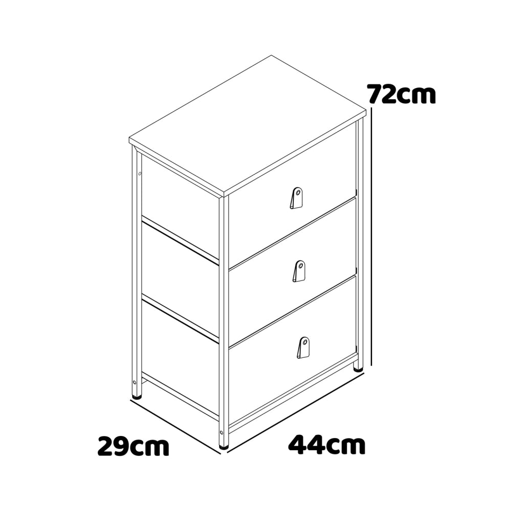 Fedra - Cassettiera 3 cassetti in tessuto, frontale e ripiano superiore in legno melaminico laminato cemento