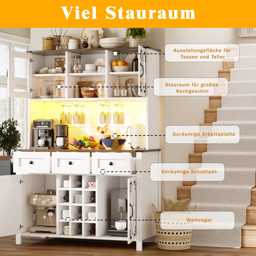ARMADIO ALTO da cucina 120x40x170 cm bianco MDF e vetro con LED