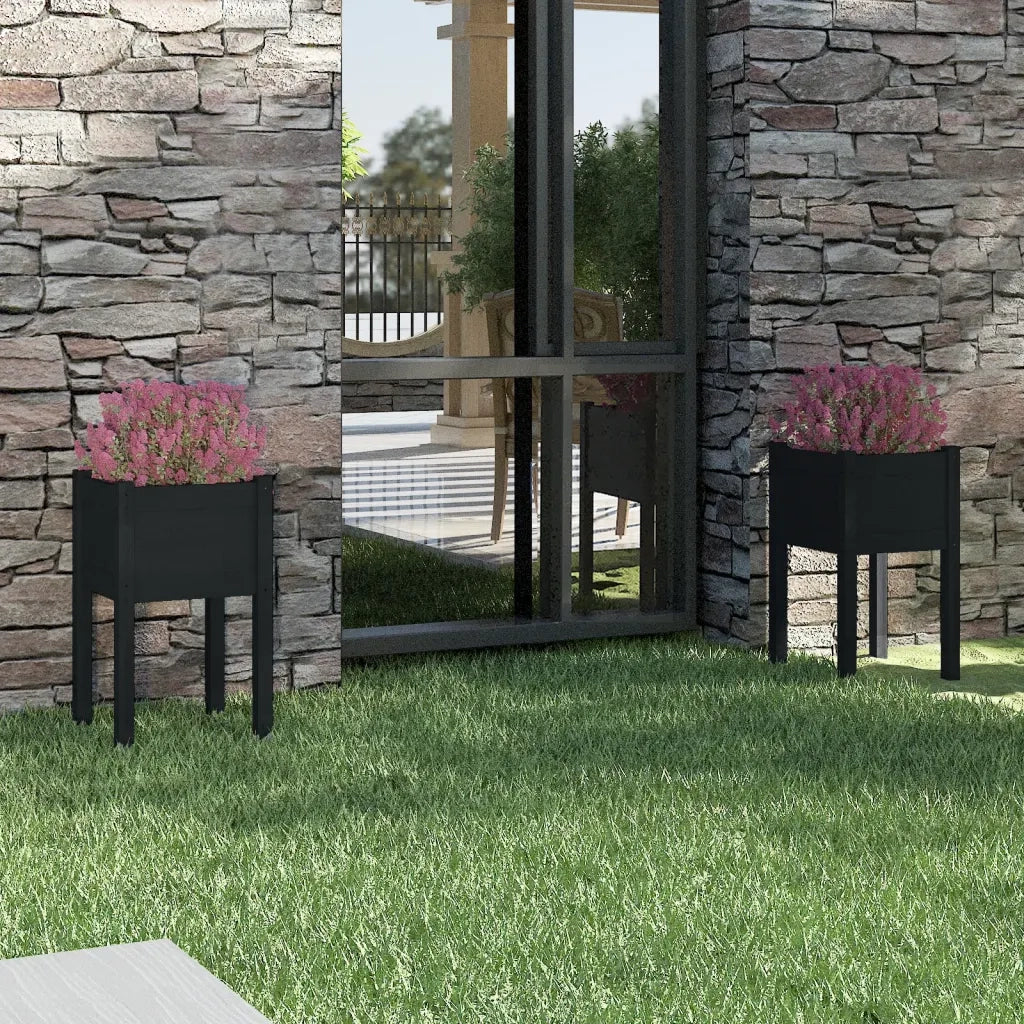 2 pz Fioriere | Cassetta per fiori | Vaso da Giardino Nere 40x40x70 cm in Legno di Pino