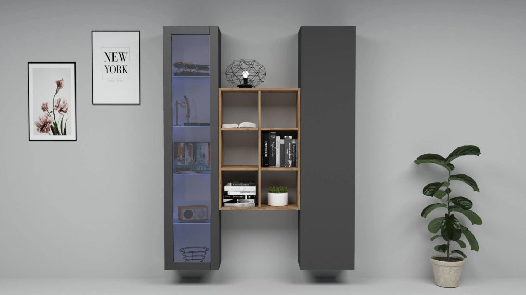 Madia Gastone, Credenza 8 Ripiani Made in Italy, 30x40x180h cm Nero Antracite