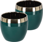 Set di 2 vasi ceramici a fiori verdi e dorati - sopra - 125 mm