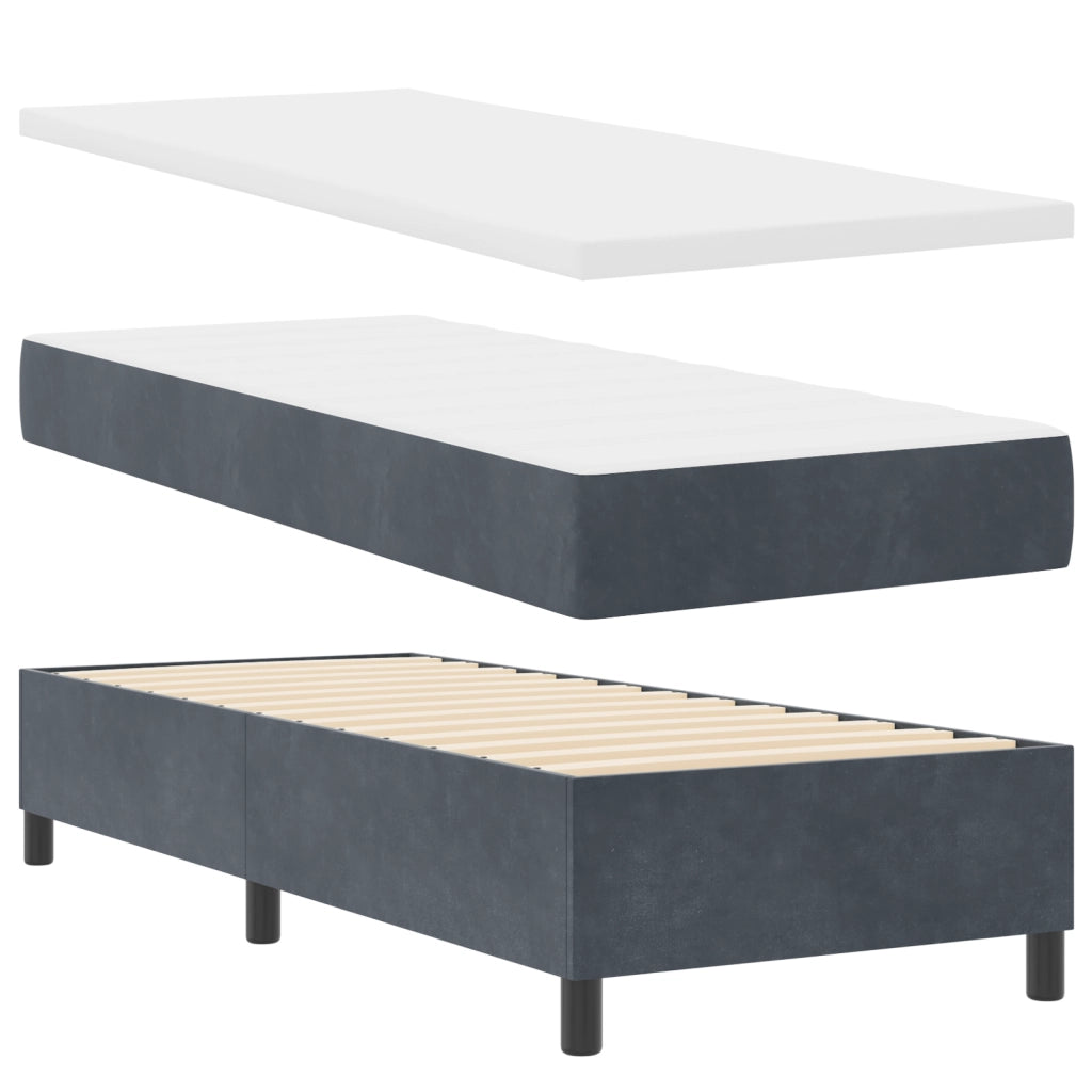Letto a Molle con Materasso e Panca Grigio Scuro 80x200 cm Velluto