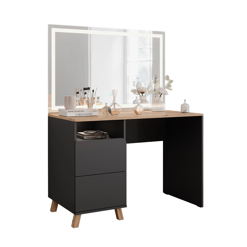 Vicco Tavolo da toeletta Antracite/Artisan 110 cm con specchio a LED
