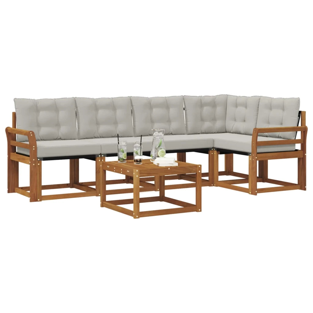 Set di divani da esterno 6 pcs Grigio Naturale e Chiaro