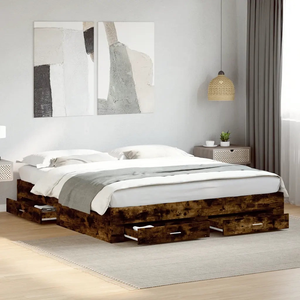 Giroletto con Cassetti Rovere Fumo 180x200 cm Legno Multistrato 3280367