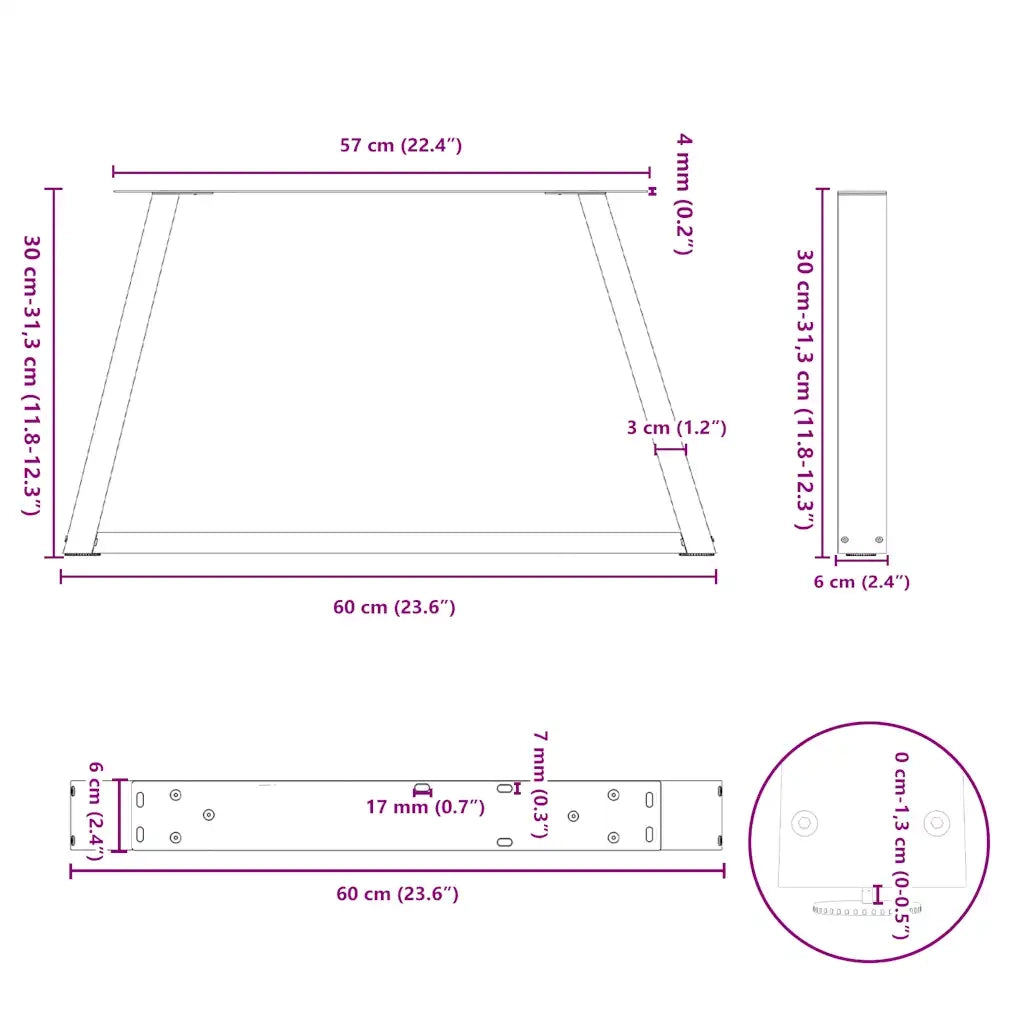 Gambe per Tavolino da Caffè a Forma di V 2 pz Nere 60x(30-31,3) cm Acciaio 4012532