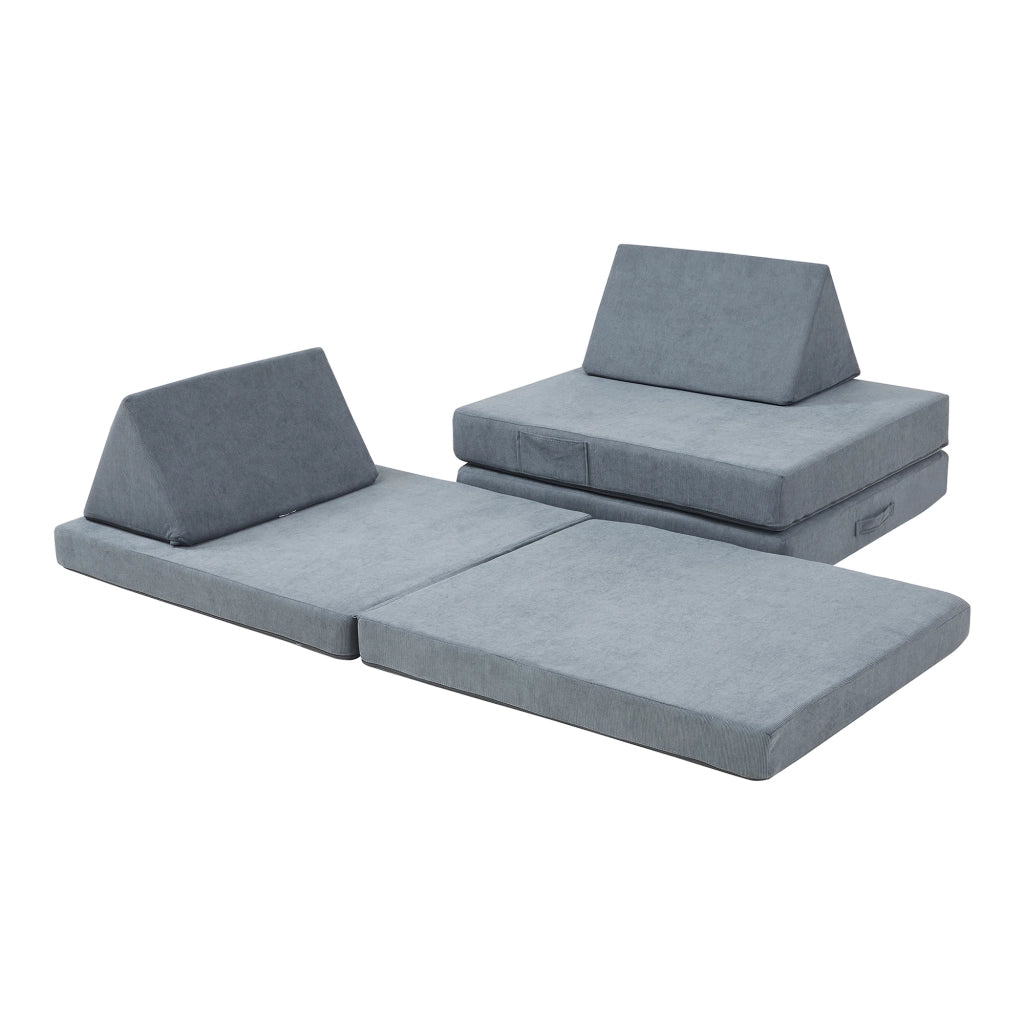 Divano Componibile per Bambini Norhulta Set Modulare Imbottito 150x66x46 cm Velluto a Coste Grigio [en.casa]