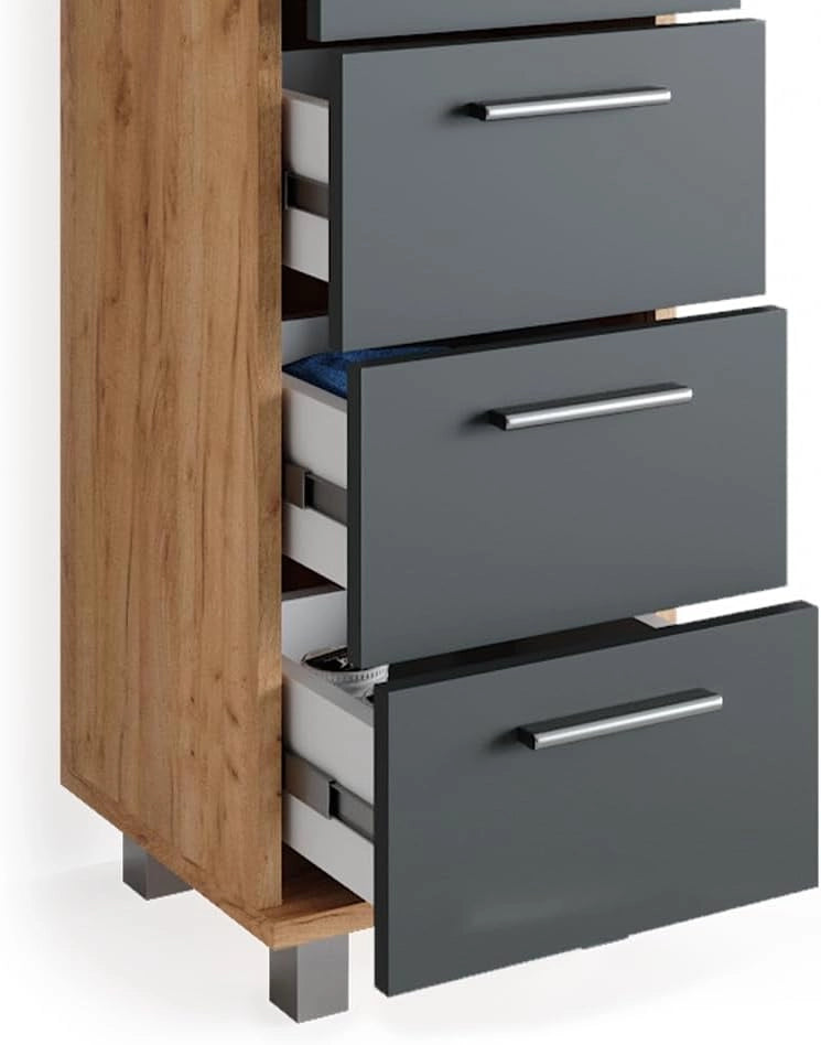 Set mobili bagno Ilias, Rovere, 60 cm, composto da mobile sottolavabo, specchiera e mobile medio