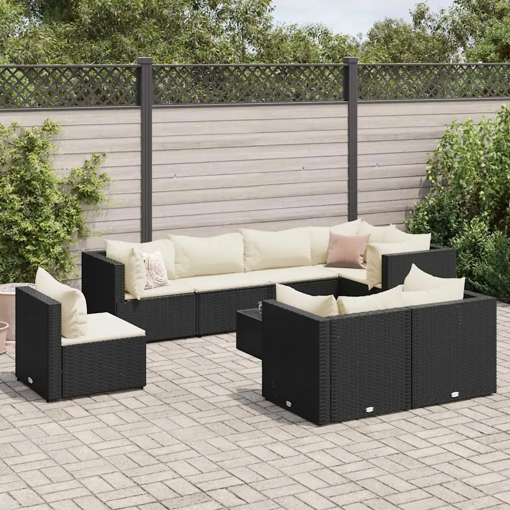 vidaXL Set Salotto da Giardino con Cuscini 9pz Nero in Polyrattan