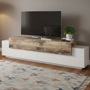 Mobile da soggiorno Porta Arold, Made in Italy, Supporto per Arold da salotto a 3 ante e ripiani, cm 200x45h52, Bianco lucido e Acero