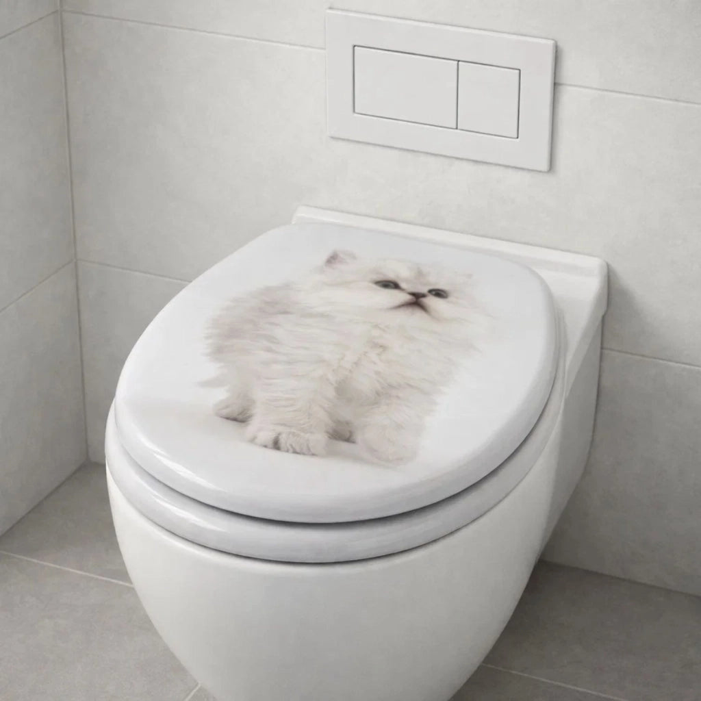 Sedile wc copri vater universale frizionato fantasia in mdf chiusura rallentata *** fantasia white cat, confezione 1