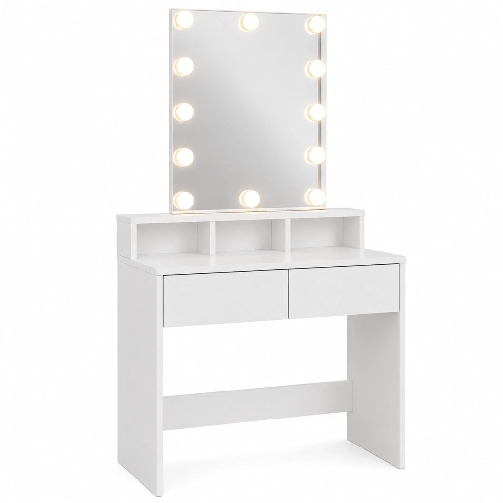 Consolle Trucco con Specchio Led 80x40 cm 2 Cassetti Luce Regolabile usb Bianca