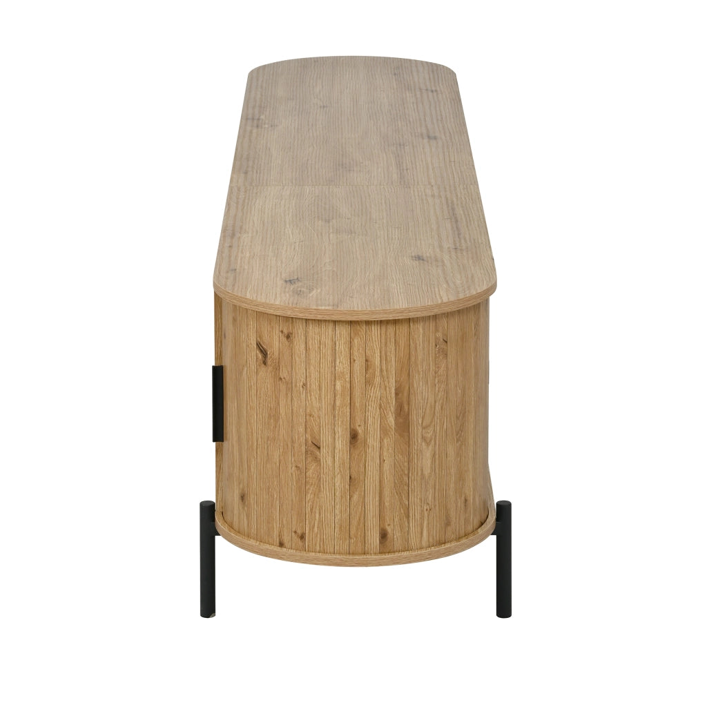 Mobile TV Ovale con Ante Scorrevoli in Rattan e Cassetto ¨C MINIMAL ¨C Legno e Metallo