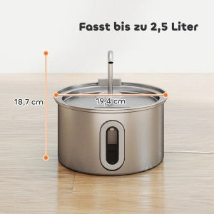 Fontana per gatti 2,5L con pompa silenziosa, LED e filtro a carbone attivo, 19,4 x 19,4 x 18,7 cm