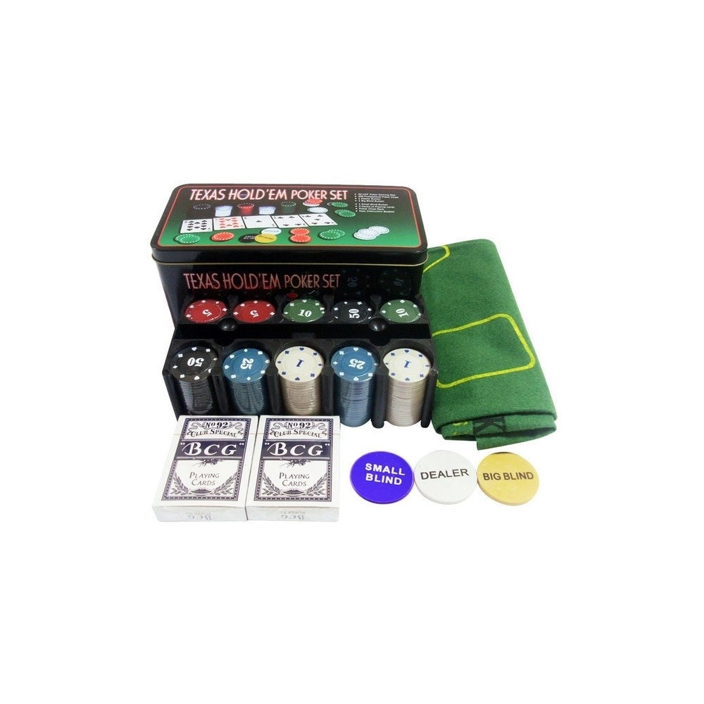 Trade Shop - Set Cofanetto Poker Texas Holdem Fiches Chips Professionale Scatola Di Latta -
