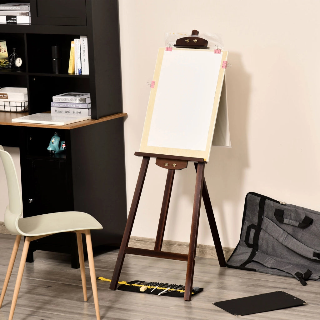 Easycomfort Cavalletto Pittura, 135 cm Cavalletto Treppiede per Dipingere su Tela, Cavalletto in Legno di Pino Regolabile, Portatile e Pieghevole con Pennello per Studio, Artisti e Pittori, Caffè