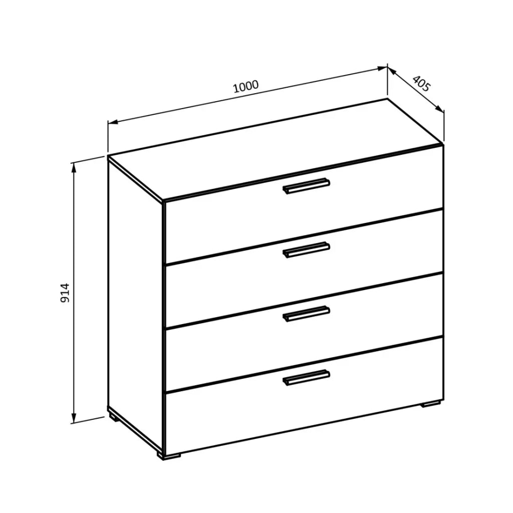 Cassettiera VERTIGO – 4 cassetti – Rovere selvaggio e beige sabbia – Maniglie dorate