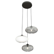 Lampadario 3 Luci Bel Base Tonda Acciaio Nero Paralume Plissè Multicolor
