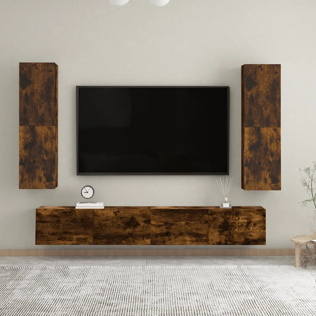 Mobile Porta TV a Parete-Mobile per TV-Credenza TV Rovere Fumo 30,5x30x110 cm