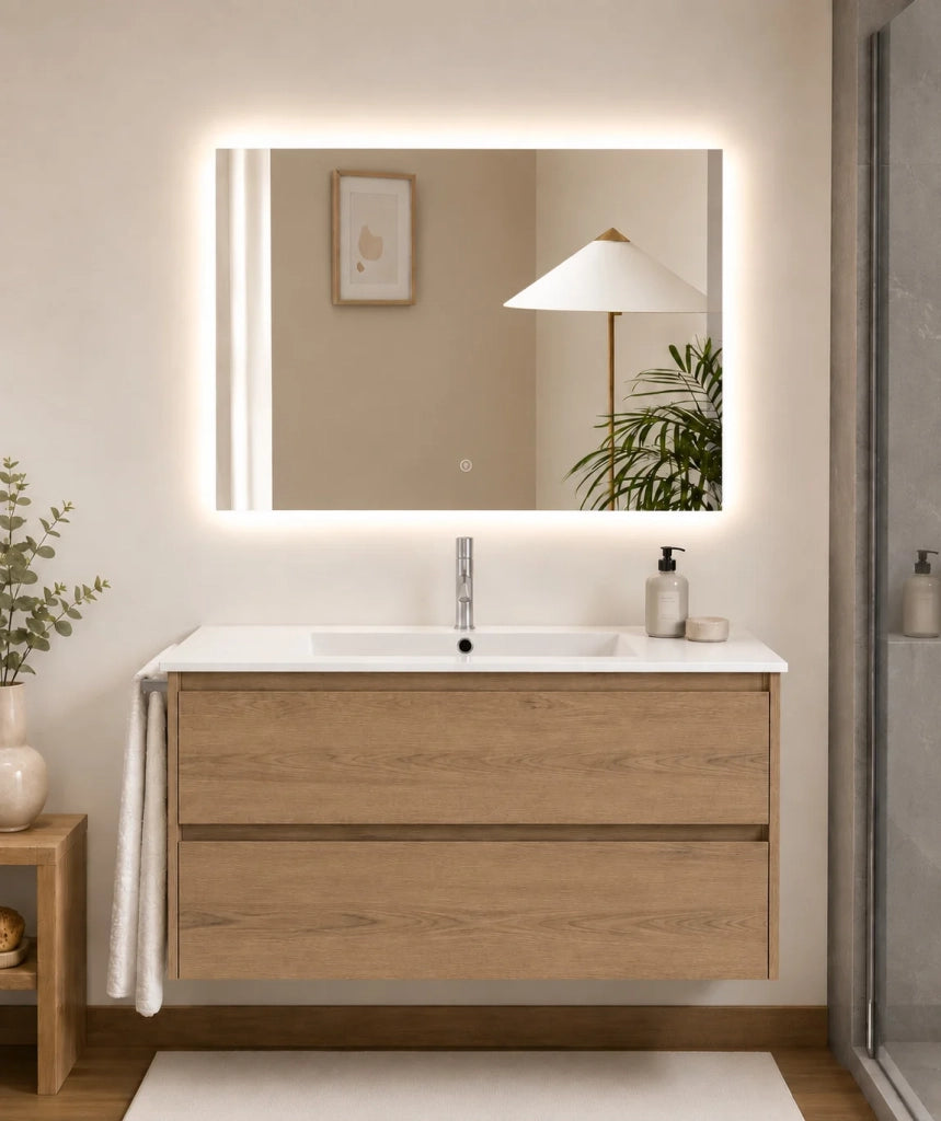 Mobile bagno con lavabo ORIGENBATH IBIZA senza specchio 90x45 cm estepa con colonna