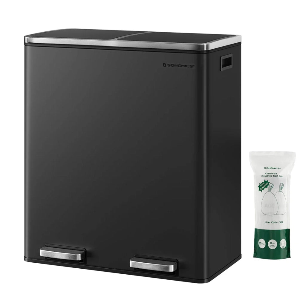 Pattumiera a 2 pedali con doppio scomparto 2 x 30 litri acciaio inox anti-impronta secchio interno in plastica con manico nero 12_0007160