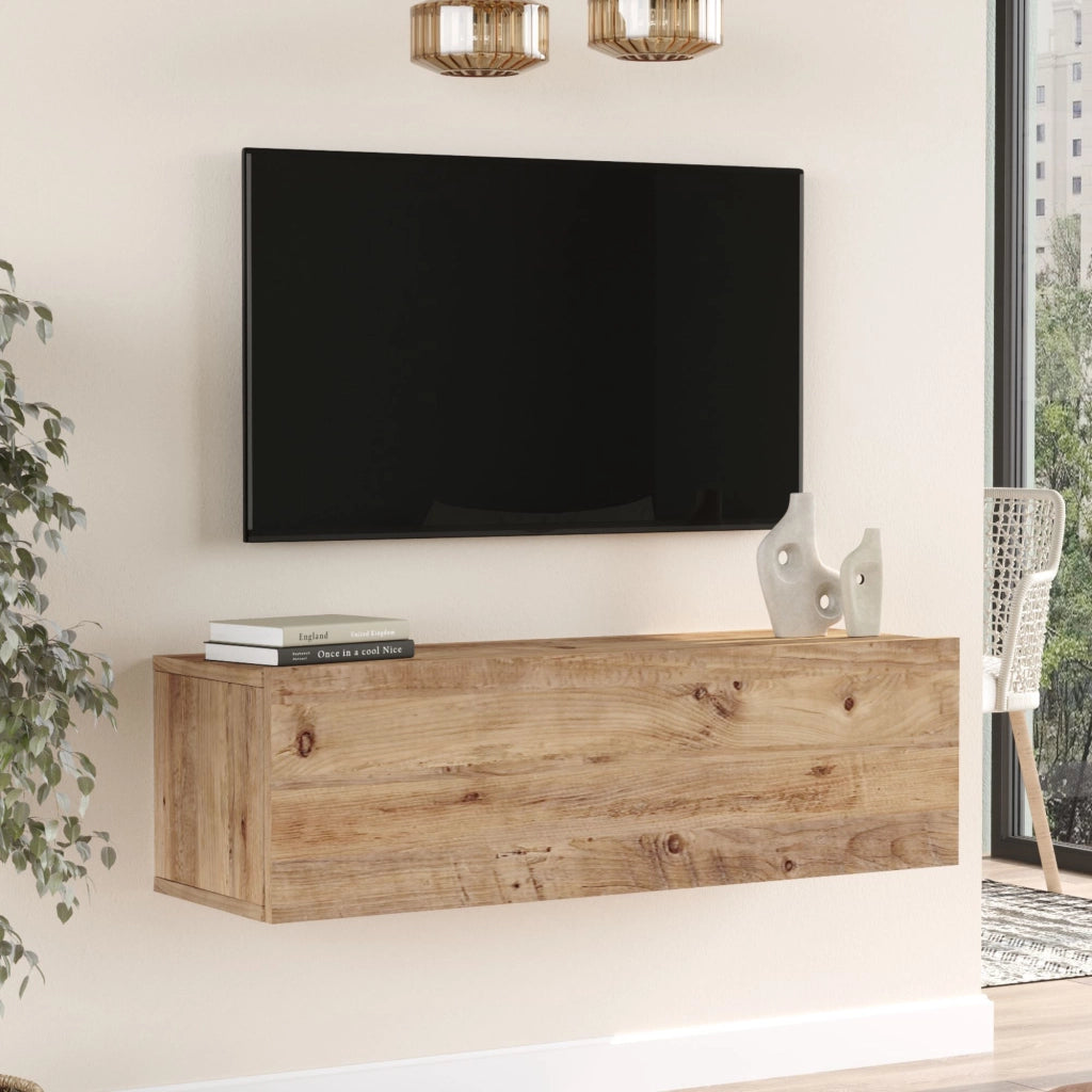 Mobile Porta TV Lapinlahti con Anta a Ribalta Consolle da Parete 100 cm - Rovere Rustico [en.casa]
