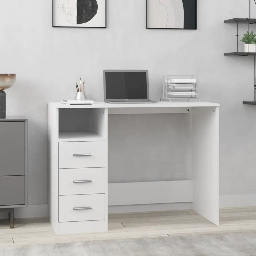 Scrivania | Tavolo da Ufficio con Cassetti Bianca 102x50x76 cm in Legno Multistrato