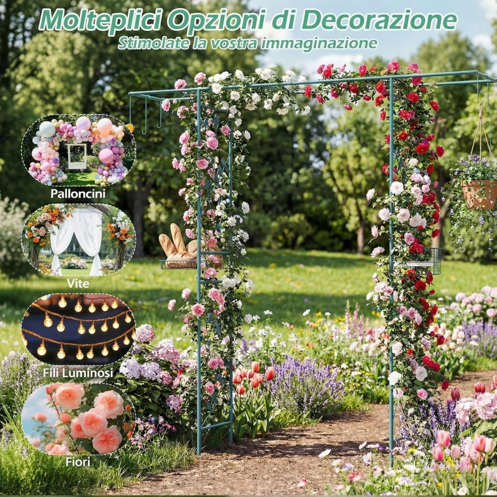 Pergolato a Arco da Giardino, Pergola da Esterno Decorativa in Metallo per Piante Rampicanti, Arco da Esterno per Feste, Matrimonio (Verde, Modello 1)
