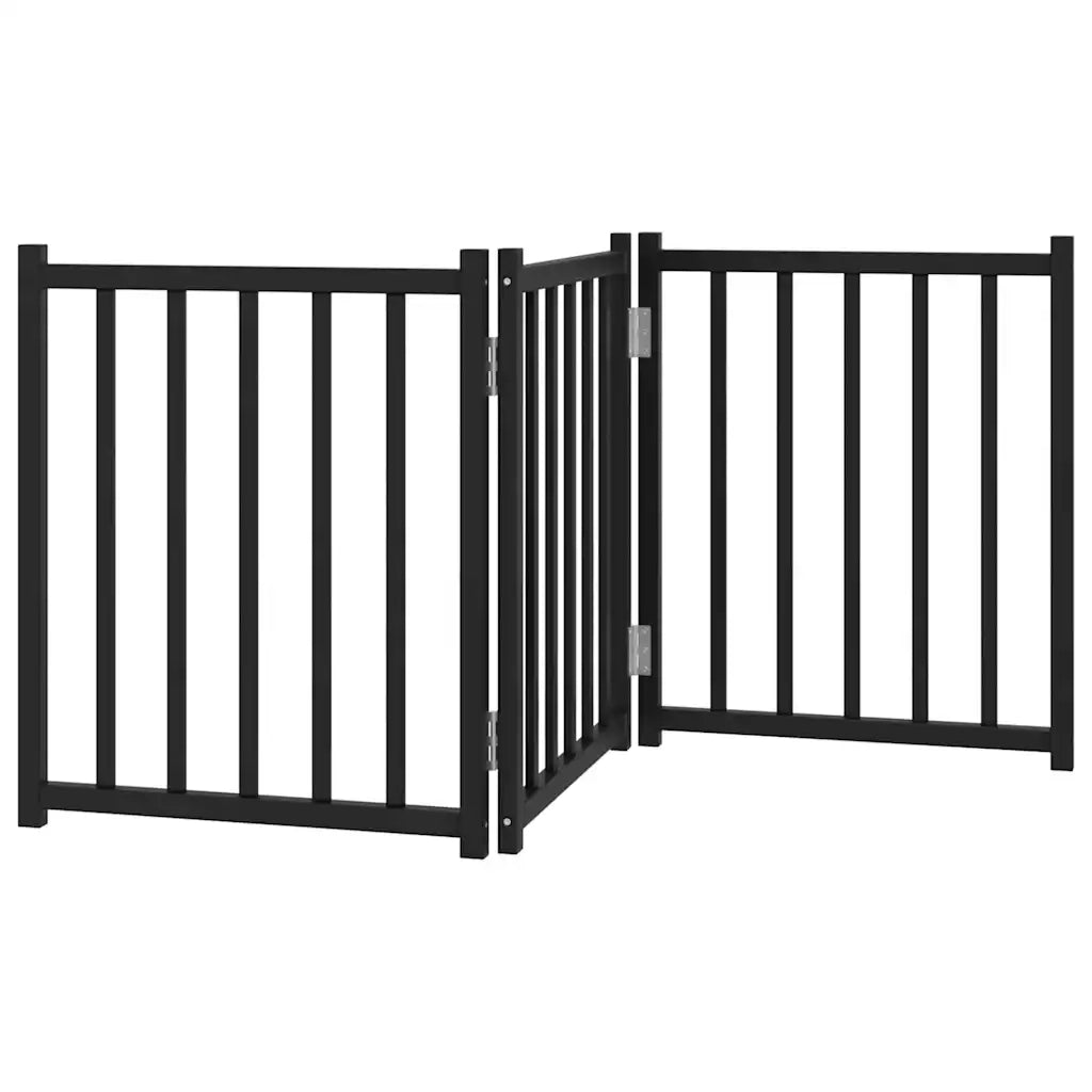 Cancello Cani Pieghevole 3 Pannelli Nero 150 cm Massello Abete 352284