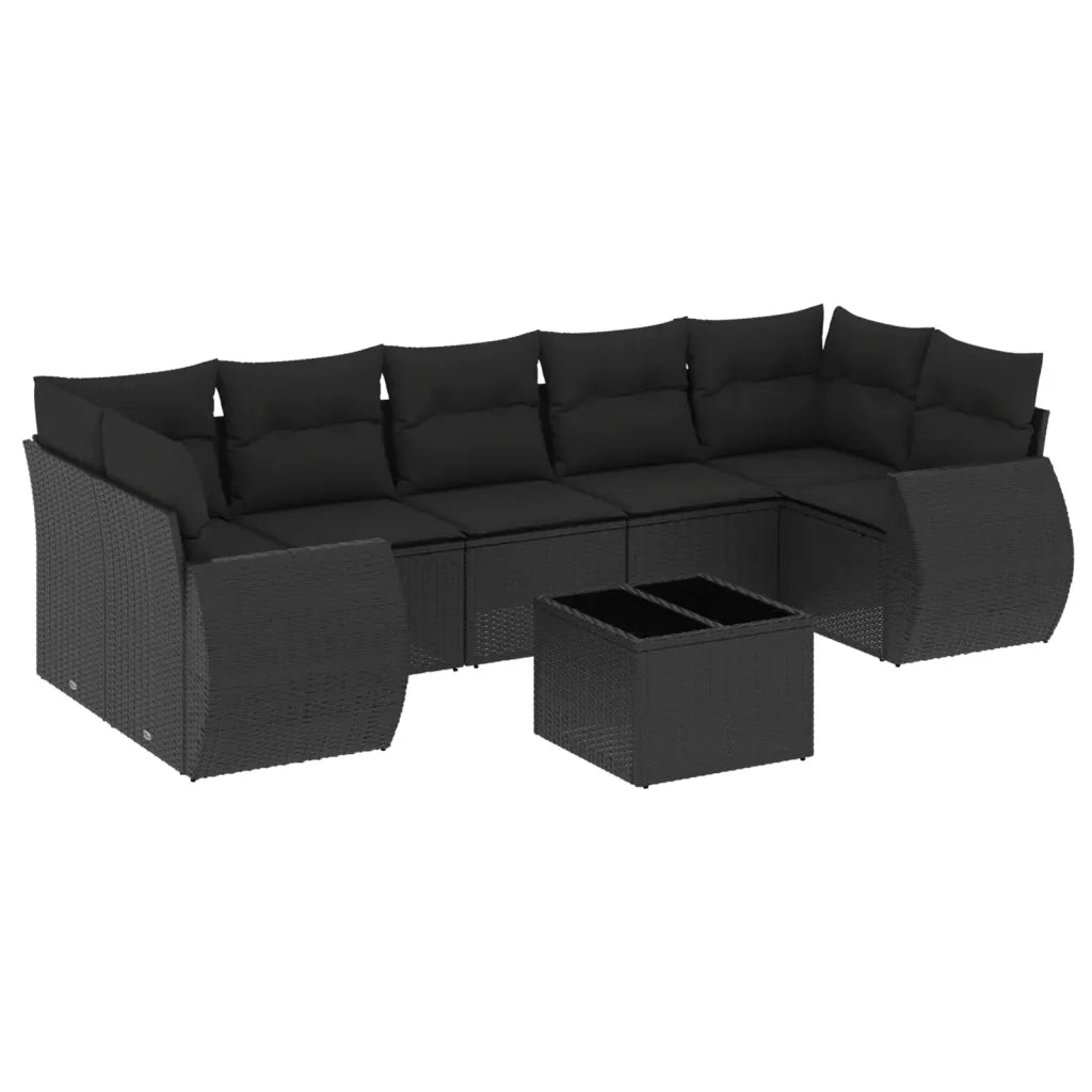 Set Divani da Giardino con Cuscini 8 pz Nero in Polyrattan