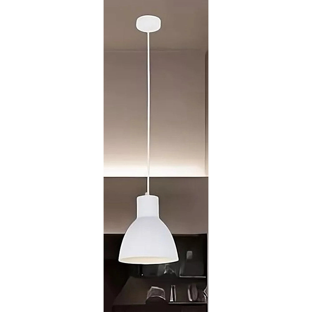 Trade Shop - Lampadario A Sospensione E27 Ferro Paralume Moderno Contemporaneo Campanella Bianca 33283 -