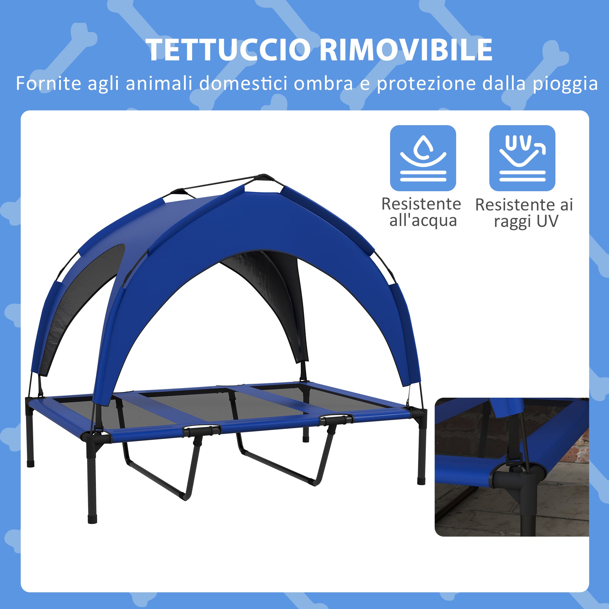 Cuccia per Cani Taglia Grande 106x76x94 cm in Acciaio e Poliestere Blu Scuro