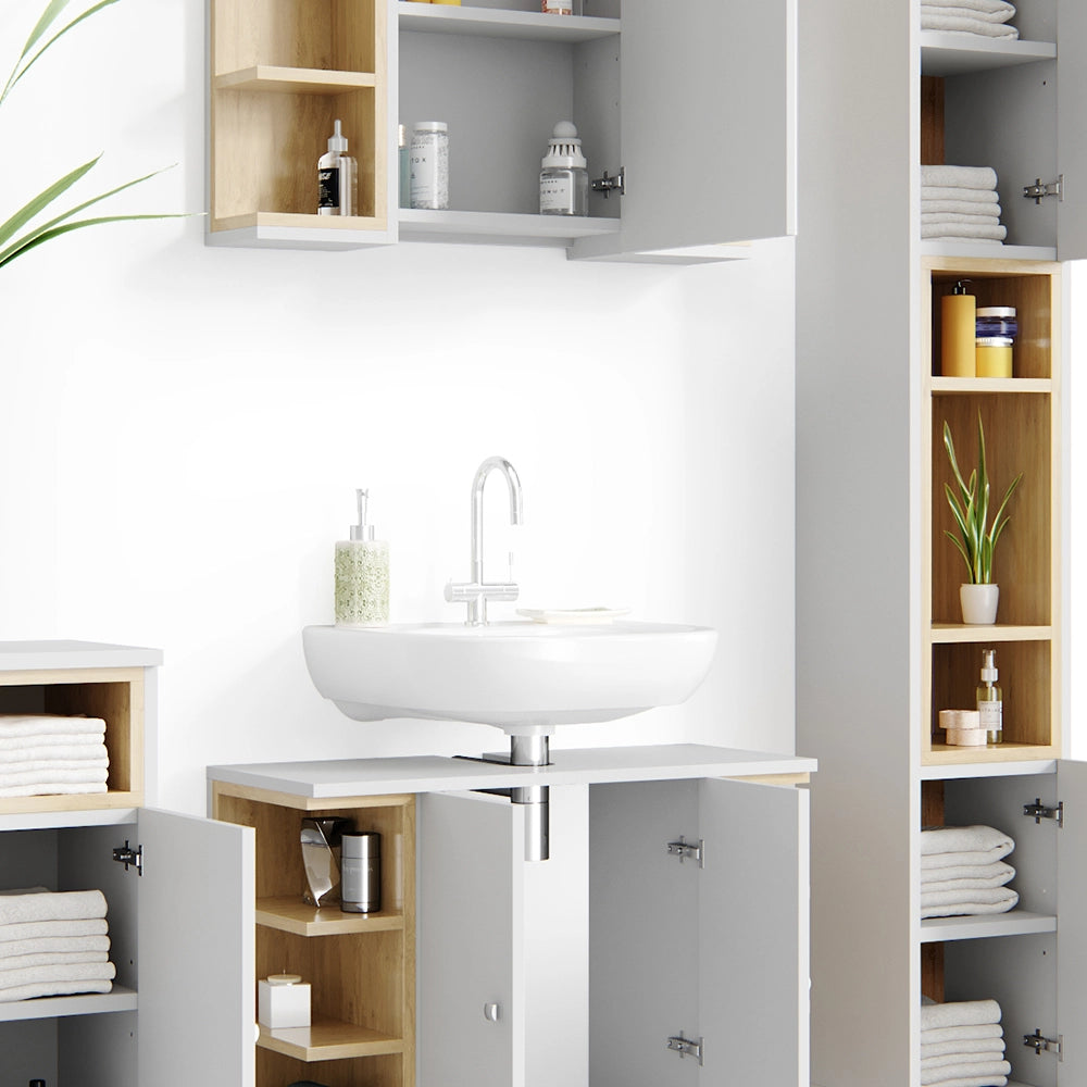Vicco Set mobili bagno Bianco/Sonoma 4 parti
