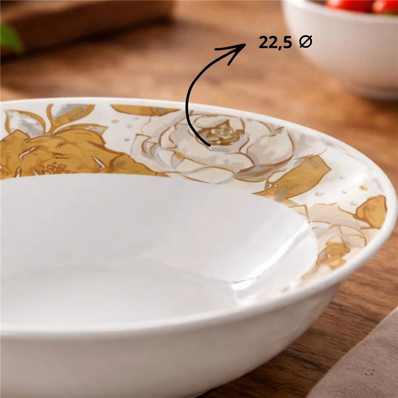 MA MAISON INSALATIERA IN PORCELLANA 22,5 CM DECORATA, CIOTOLA PER INSALATA E TAVOLA, CON MOTIVO FLOREALE ORO