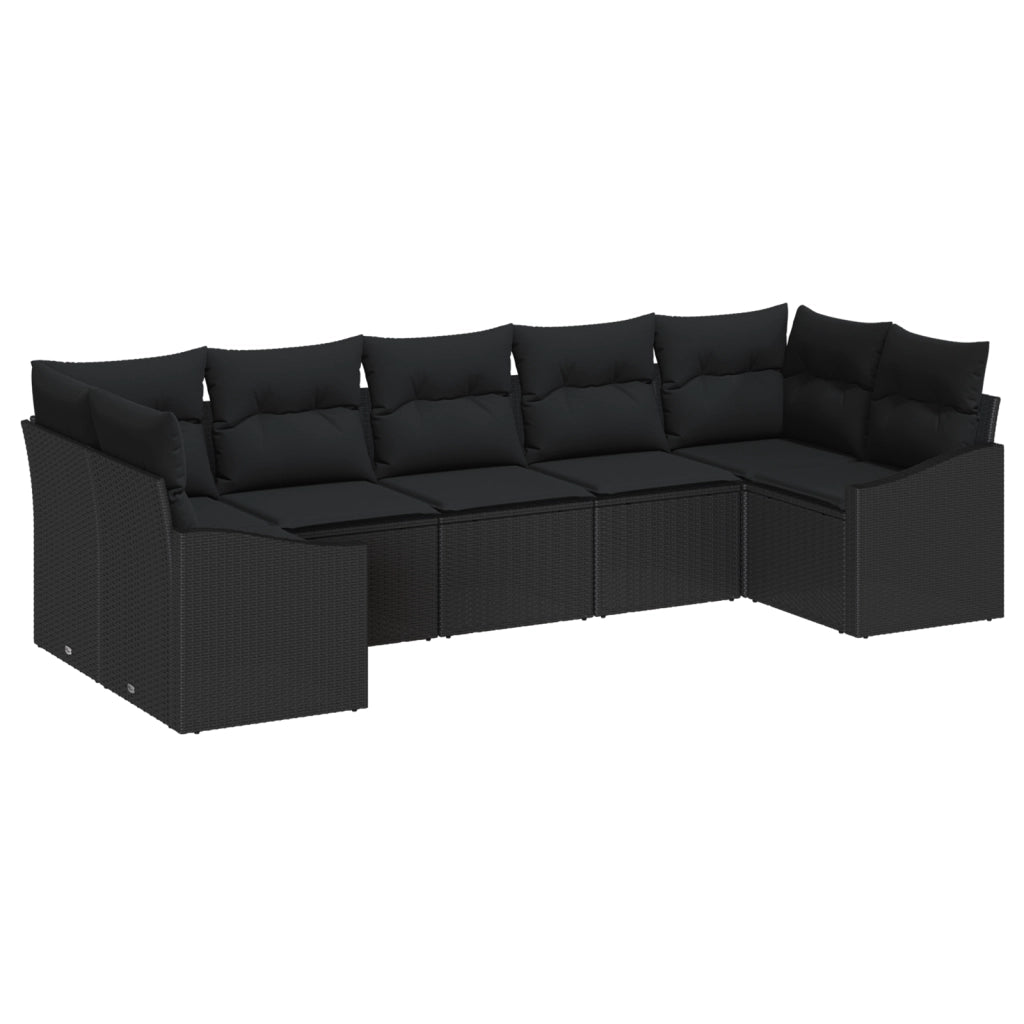 Set da Giardino da 7 Pezzi di con Cuscini Nero Polyrattan